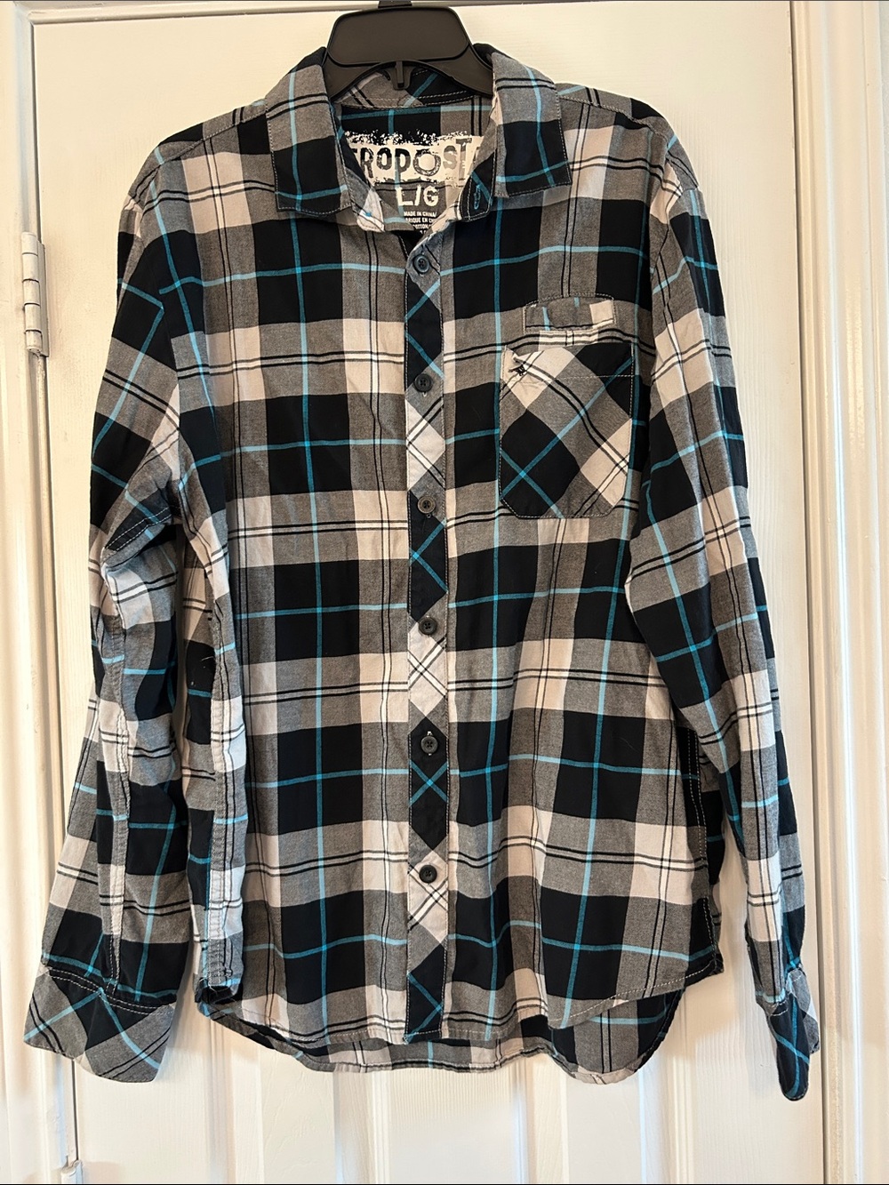 Aeropostale Black, Gray & Teal Plaid Long-Sleeve Button-Down Shirt